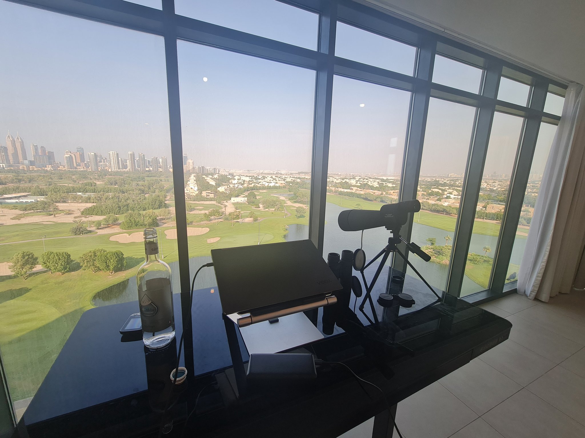 Image in @MarioNawfal's post: That's my view now & every morning in Dubai. Guess why I have the binoculars & the telescop…