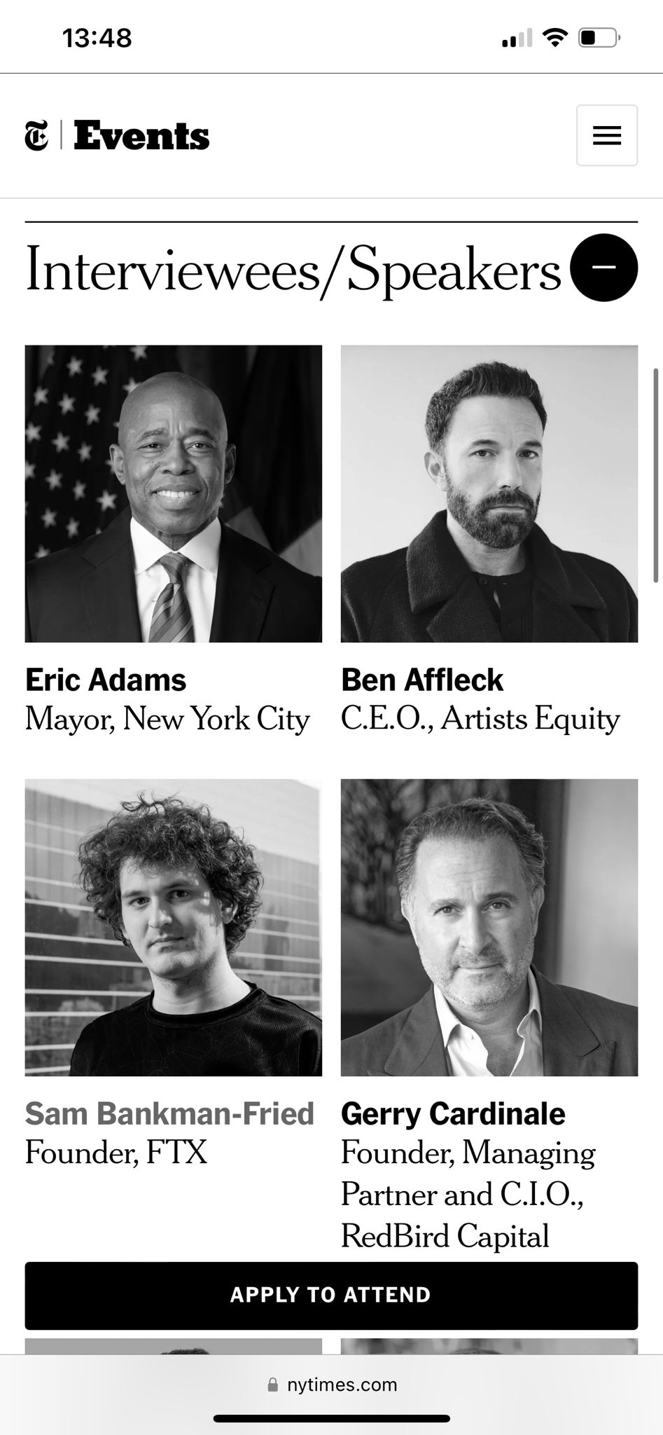 Image in @MarioNawfal's post: 🚨SBF now states he will be going to the New York Times Dealbook Summit in NYC next Wednesday.
Is t…