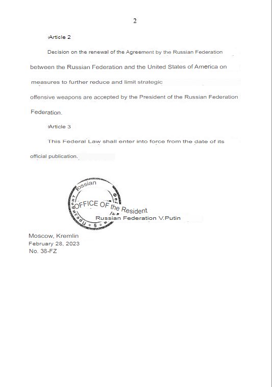 Image in @MarioNawfal's post: 🚨#BREAKING: Putin has signed the order to suspend Russia’s participation in treaty designed to redu…