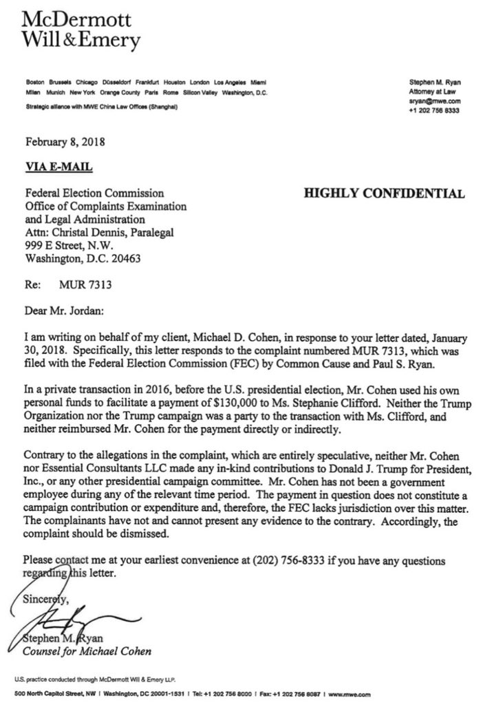 Image in @MarioNawfal's post: #BREAKING: Trump just posted this letter written by Michael Cohen’s attorney, on Cohen's behalf, wh…