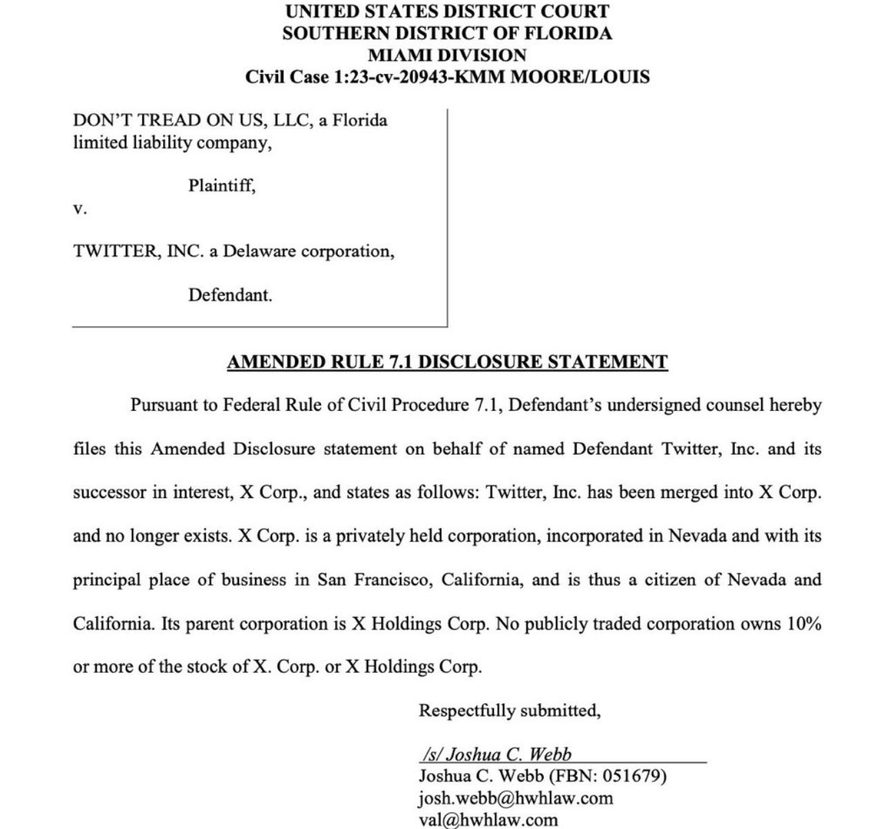 Image in @MarioNawfal's post: #BREAKING: Twitter is Dead
A filing at Southern District of Florida shows that Twitter Inc has mer…