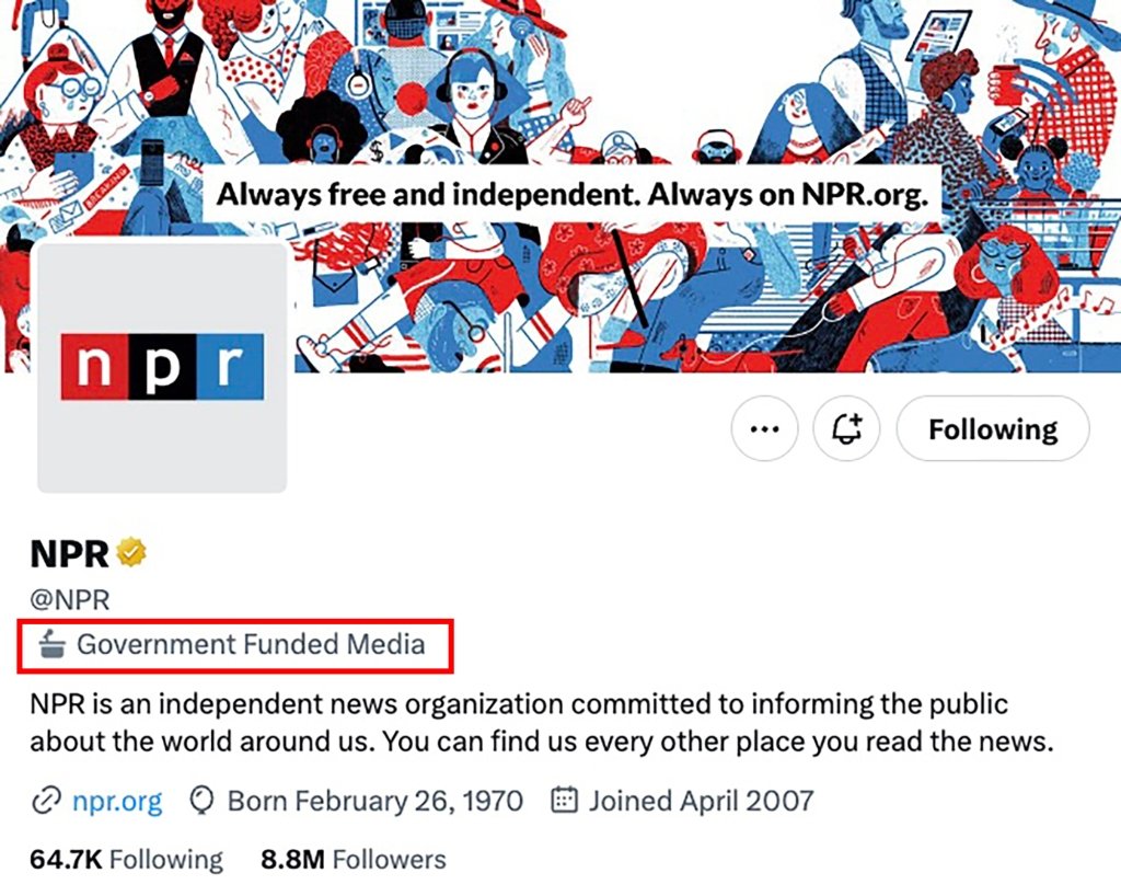 Image in @MarioNawfal's post: #BREAKING: NPR quits Twitter after @elonmusk labelled it 'state-affiliated media'
They claim to be…