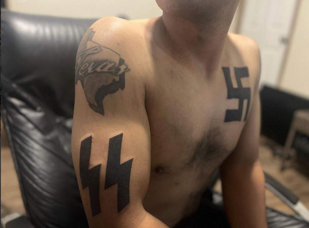 Image in @MarioNawfal's post: 🚨 #BREAKING: BREAKING: Texas Mall Shooter Was a Neo-Nazi.
NEW photos show us that he had Neo-Nazi …
