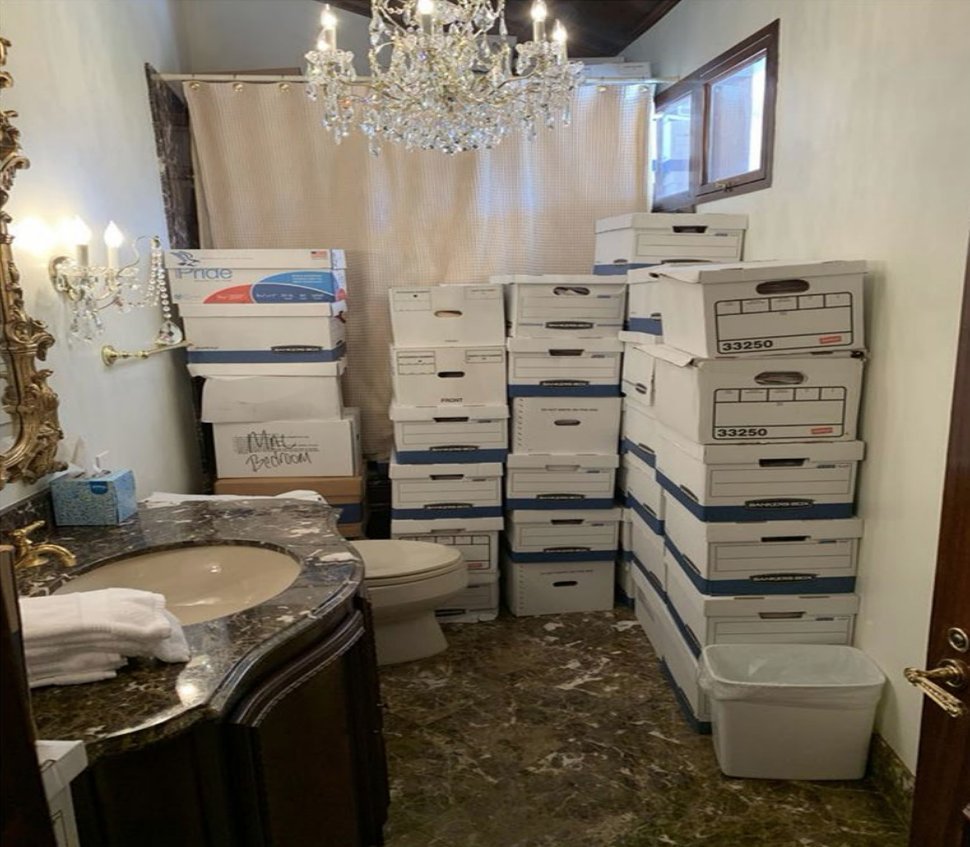 Image in @MarioNawfal's post: 🚨BREAKING: Photos Have Been Released Showing BOXES Of Classified Documents In Mar-A-Lago