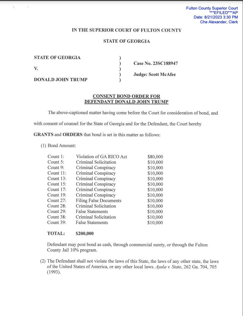Image in @MarioNawfal's post: BREAKING: Trump $200,000 Bond Set | Conditions Revealed | Trump Team Agrees
Trump has to pay a $20…