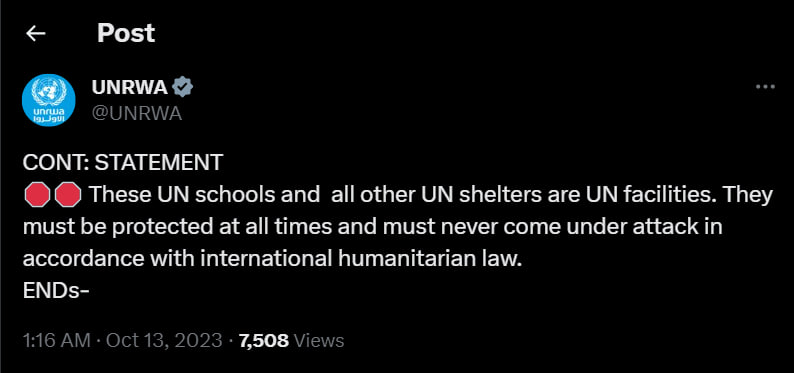 Image in @MarioNawfal's post: 🚨JUST IN: United Nations Agency for Palestine Refugees states: "These UN schools and all other UN s…