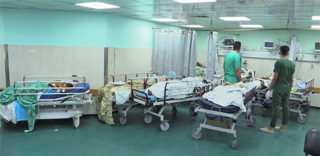 Image in @MarioNawfal's post: 🚨JUST IN: Patients with critical injuries are reportedly waiting for a turn in line to enter the op…