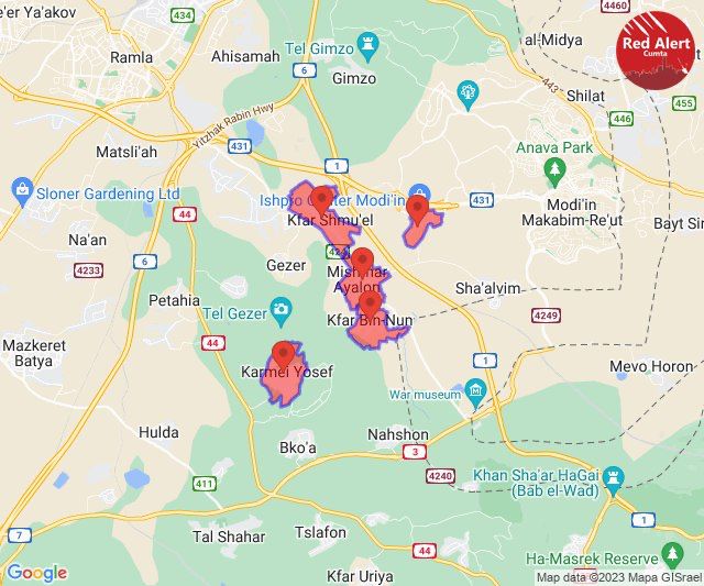 Image in @MarioNawfal's post: 🚨JUST IN: Hamas fires rockets towards Modiin, southeast of Tel Aviv, setting off sirens.