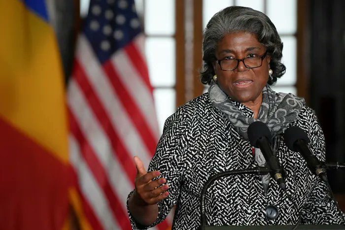 Image in @MarioNawfal's post: 🚨 JUST IN: Thomas-Greenfield, United States Ambassador to the United Nations, explains US stance on…