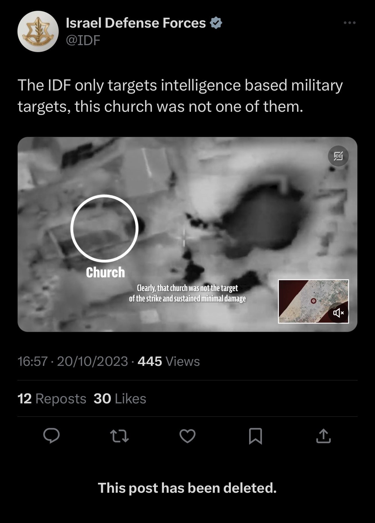 Image in @MarioNawfal's post: Was just doing a long post on the misinformation from Hamas, then the IDF deletes this post.
The a…