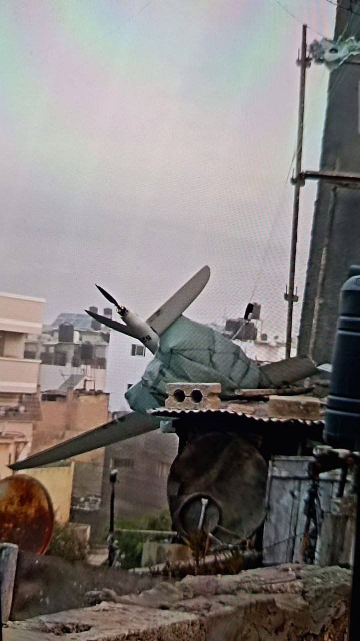 Image in @MarioNawfal's post: 🚨 JUST IN: A drone, possibly a Skylark 3, has fallen or been shot down in Gaza.
