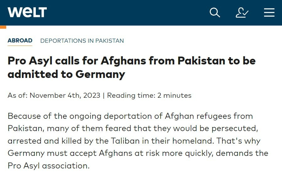 Image in @MarioNawfal's post: 🚨 JUST IN: "Pro Asyl" Association Urges Germany to Admit Afghan Refugees from Pakistan
- Over the …