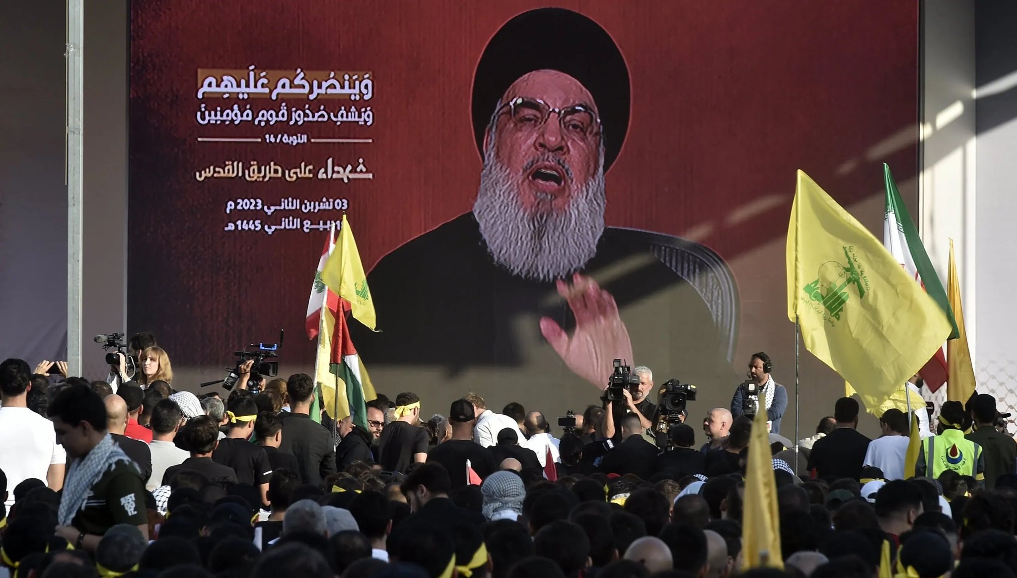 Image in @MarioNawfal's post: 🚨BREAKING: The Leader of Hezbollah, Hassan Nasrallah, will speak next Saturday at 3pm Lebanon time.…