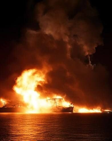 Image in @MarioNawfal's post: 🚨🇬🇧 Images of the British oil ship Marlin Luanda, which was hit by a Yemeni Houthi missile. https:/…