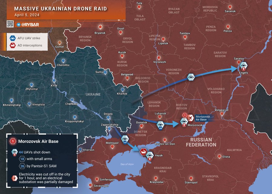 Image in @MarioNawfal's post: 🇺🇦🇷🇺UKRAINIAN DRONES SWARM STRIKE RUSSIAN AIRFIELDS
Ukrainian forces targeted Russian airfields, l…