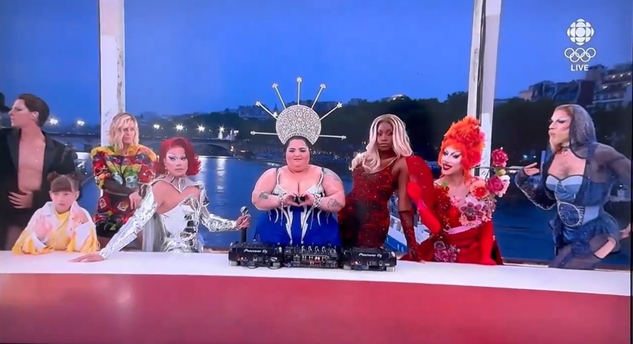 Image in @sneako's post: Take a wild guess who designed this fat gay satanic Olympics ceremony. https://t.co/AuTIcsrWzx