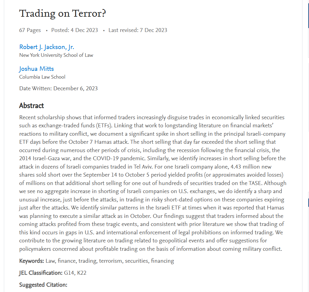 Image in @xIsraelExposedx's post: Reminder: Zionists knew before Oct 7, and made trades that the Israeli market would crash a few day…