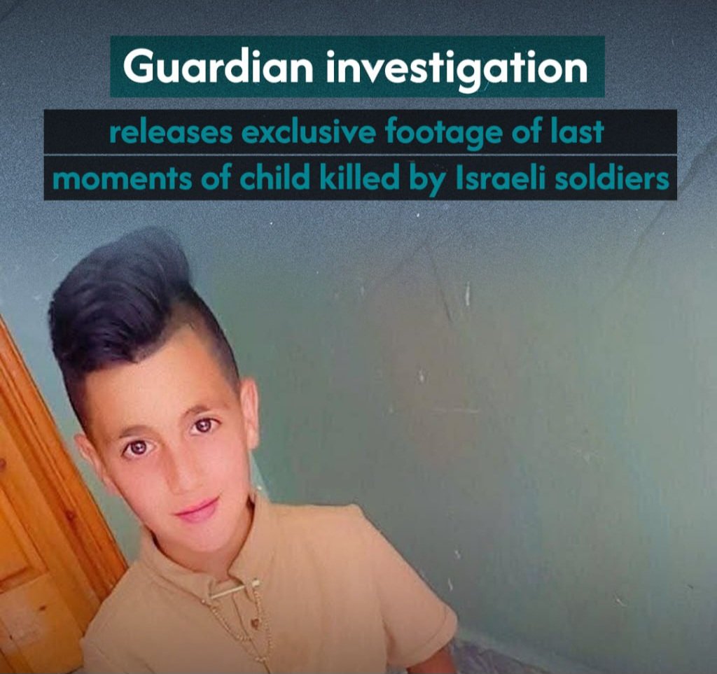 Image in @xIsraelExposedx's post: A Guardian investigation yestday showed footage of 12 year old Palestinian child, Ayman Al-Himoni, …