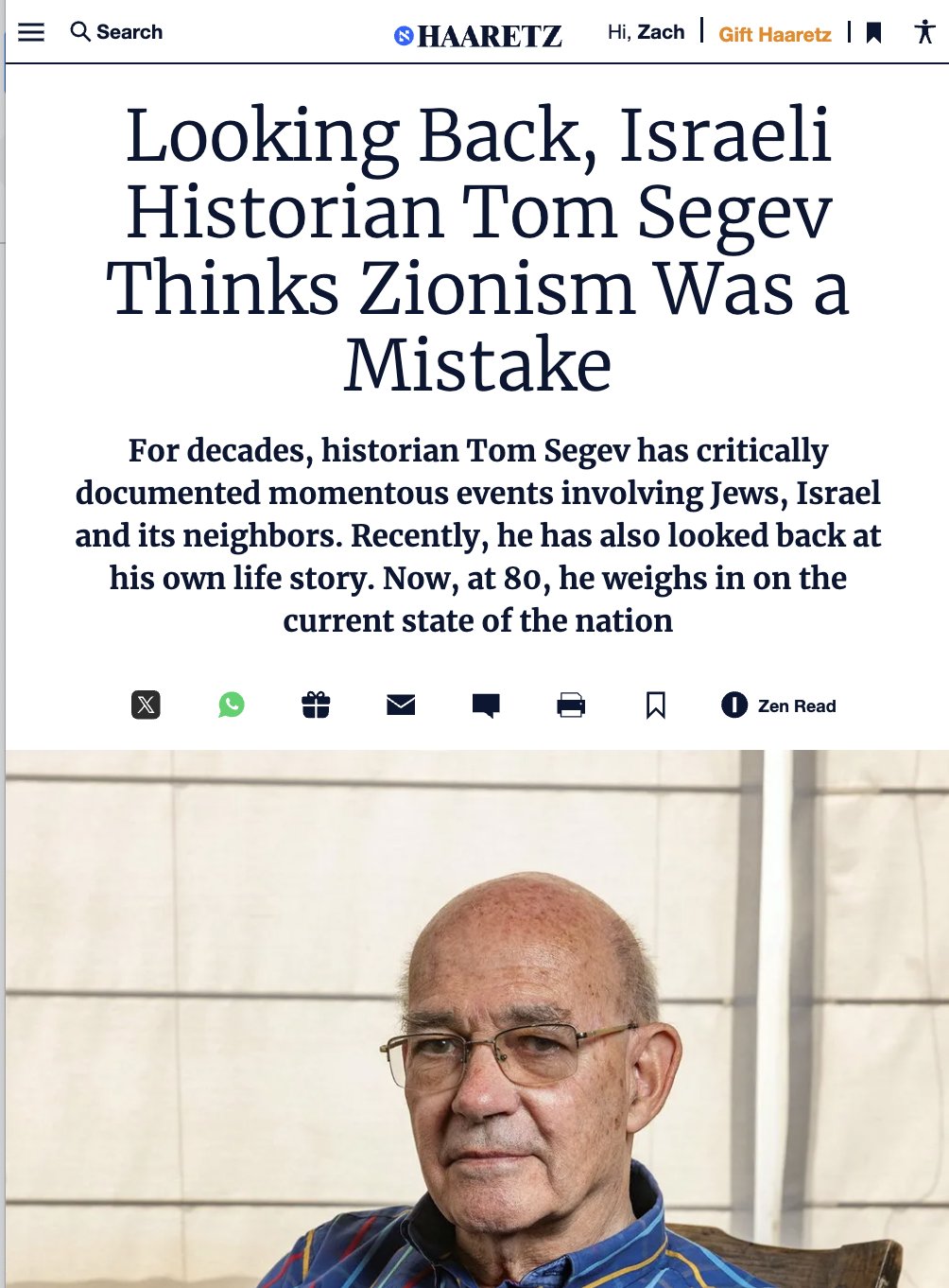 Image in @xIsraelExposedx's post: One of Israel's biggest intellectuals just said on Haaretz in an interview:
"At the age of 80 I'm …