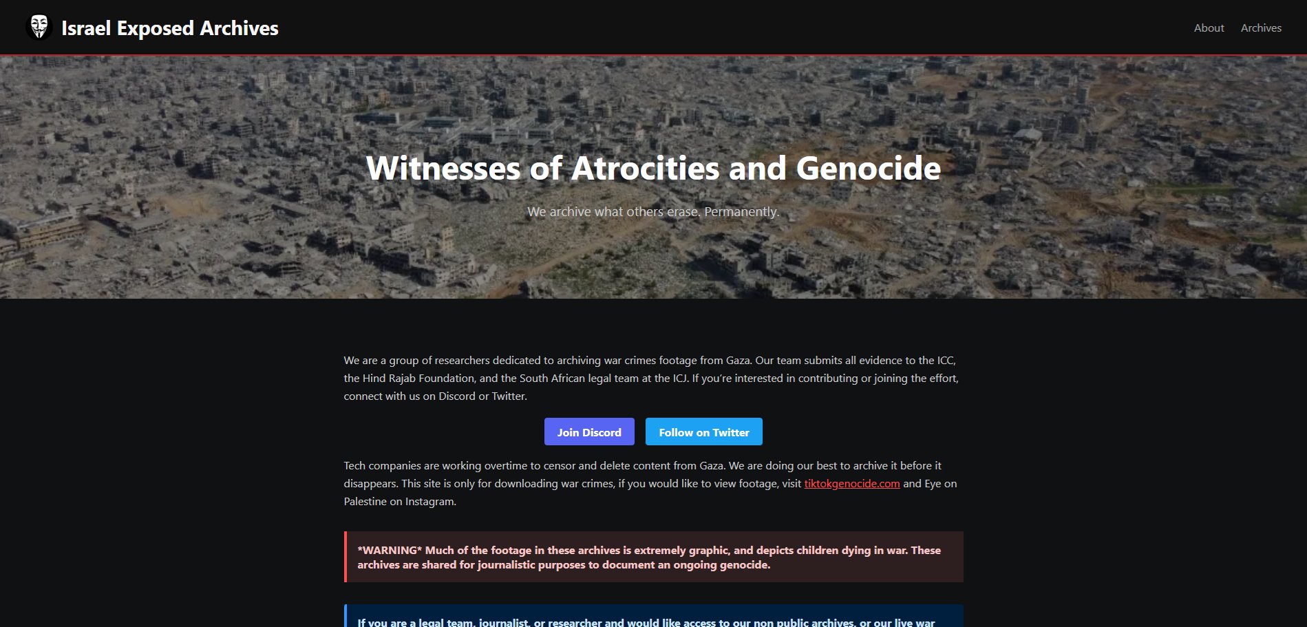 Image in @xIsraelExposedx's post: Update: You can now download all our Gaza genocide archives, individually, from our new website: ht…