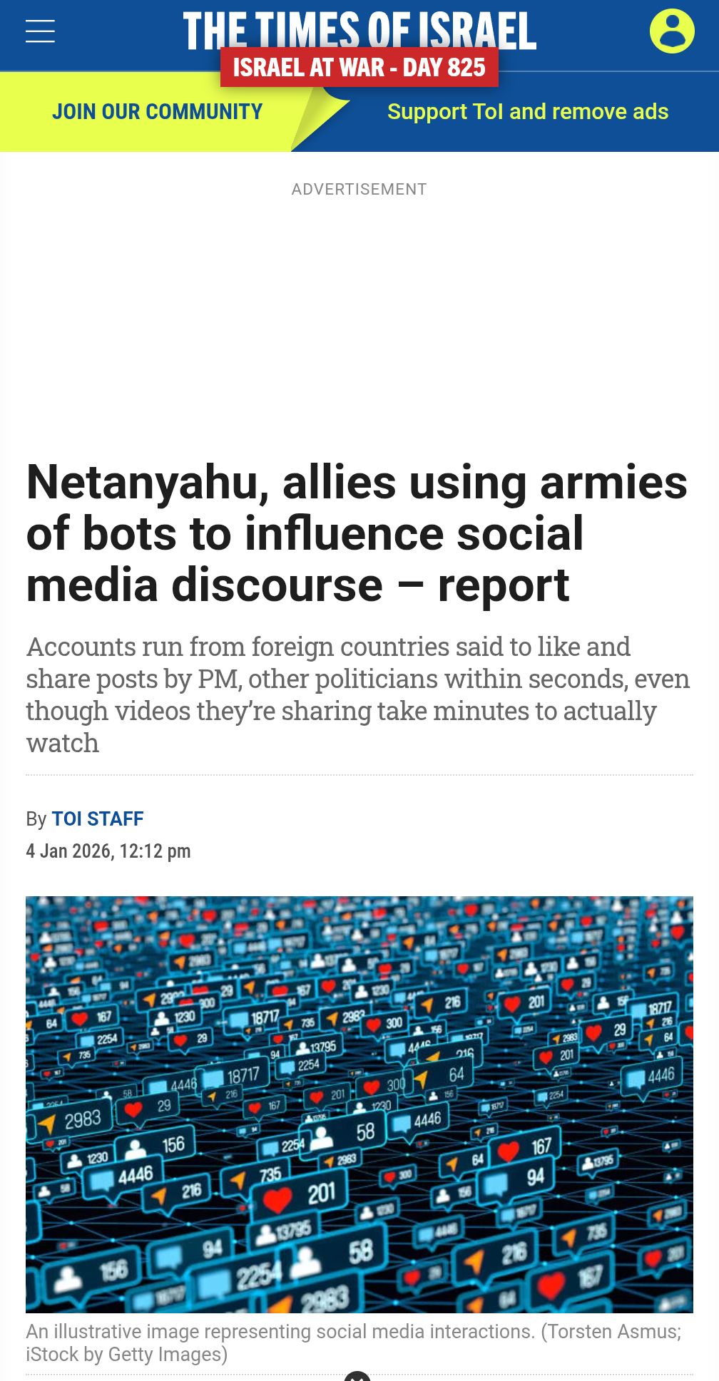 Image in @xIsraelExposedx's post: Over 50% of Pro Israel content online has been generated from bot farms in India and Israel paid fo…