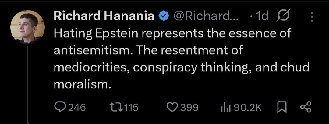 Image in @IfindRetards's post: According to this retard if you hate Epstein, you're antisemitic. https://t.co/COYZhhuTrT