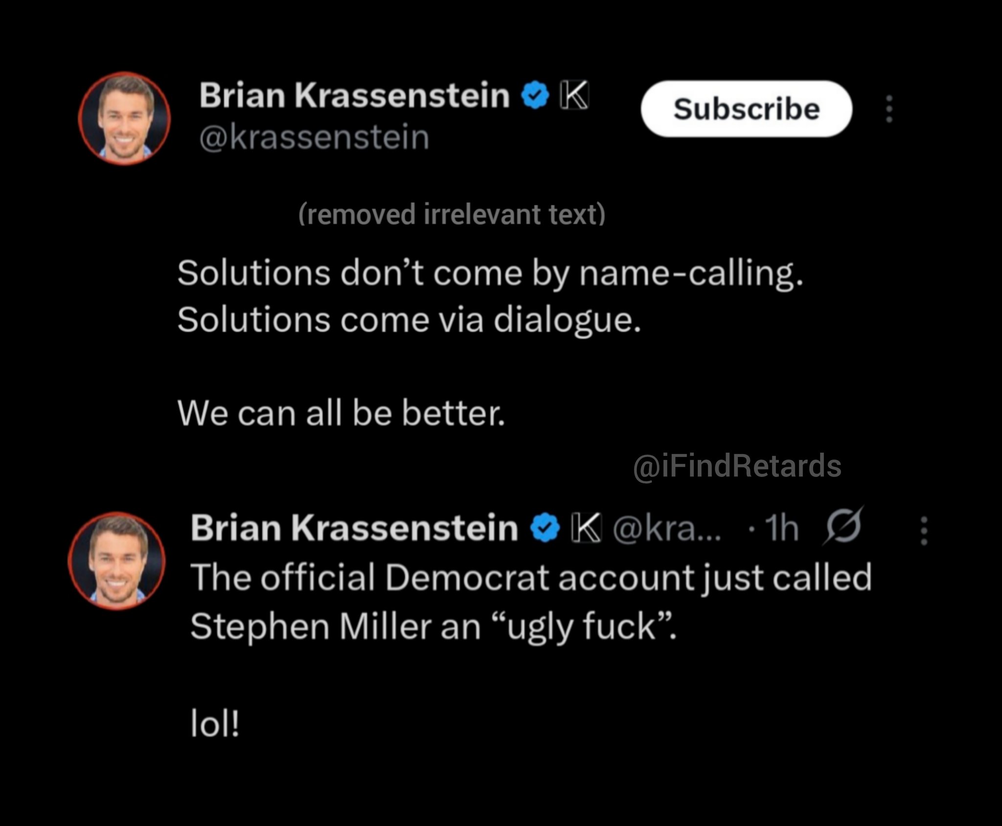 Image in @IfindRetards's post: Brian the retarded hypocrite strikes again. https://t.co/lCG30K7vxS