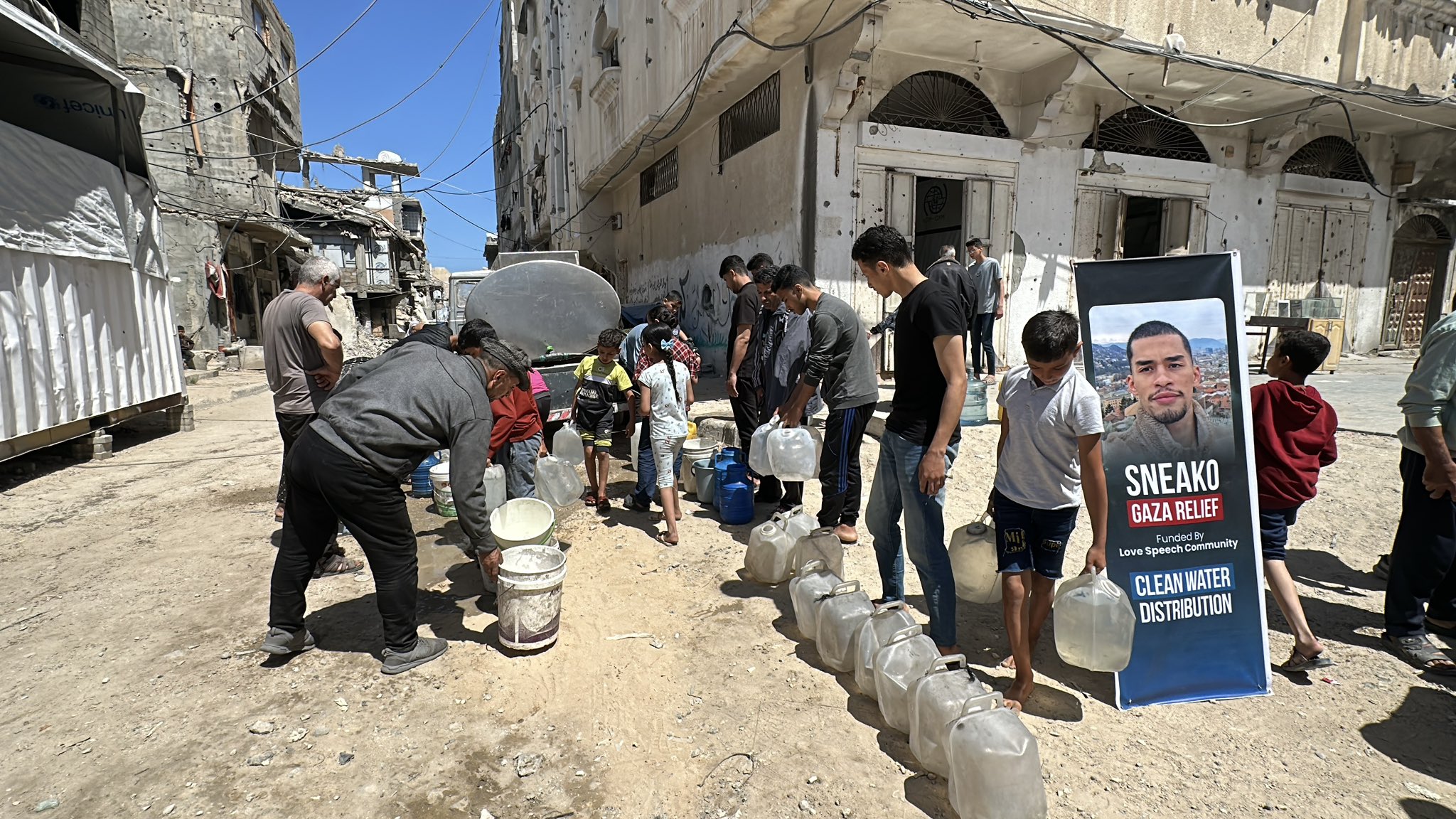 Image in @sneako's post: Clean water distribution in North Gaza thanks to contributions from the love speech charity raised …
