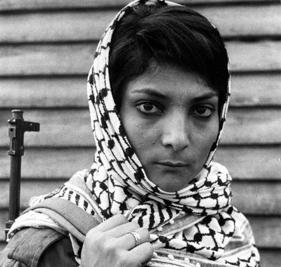Image in @Wallface's post: 𝐋𝐞𝐢𝐥𝐚 𝐊𝐡𝐚𝐥𝐞𝐝,
born in Haifa, forced out of her home when she was four years old, not knowing where …