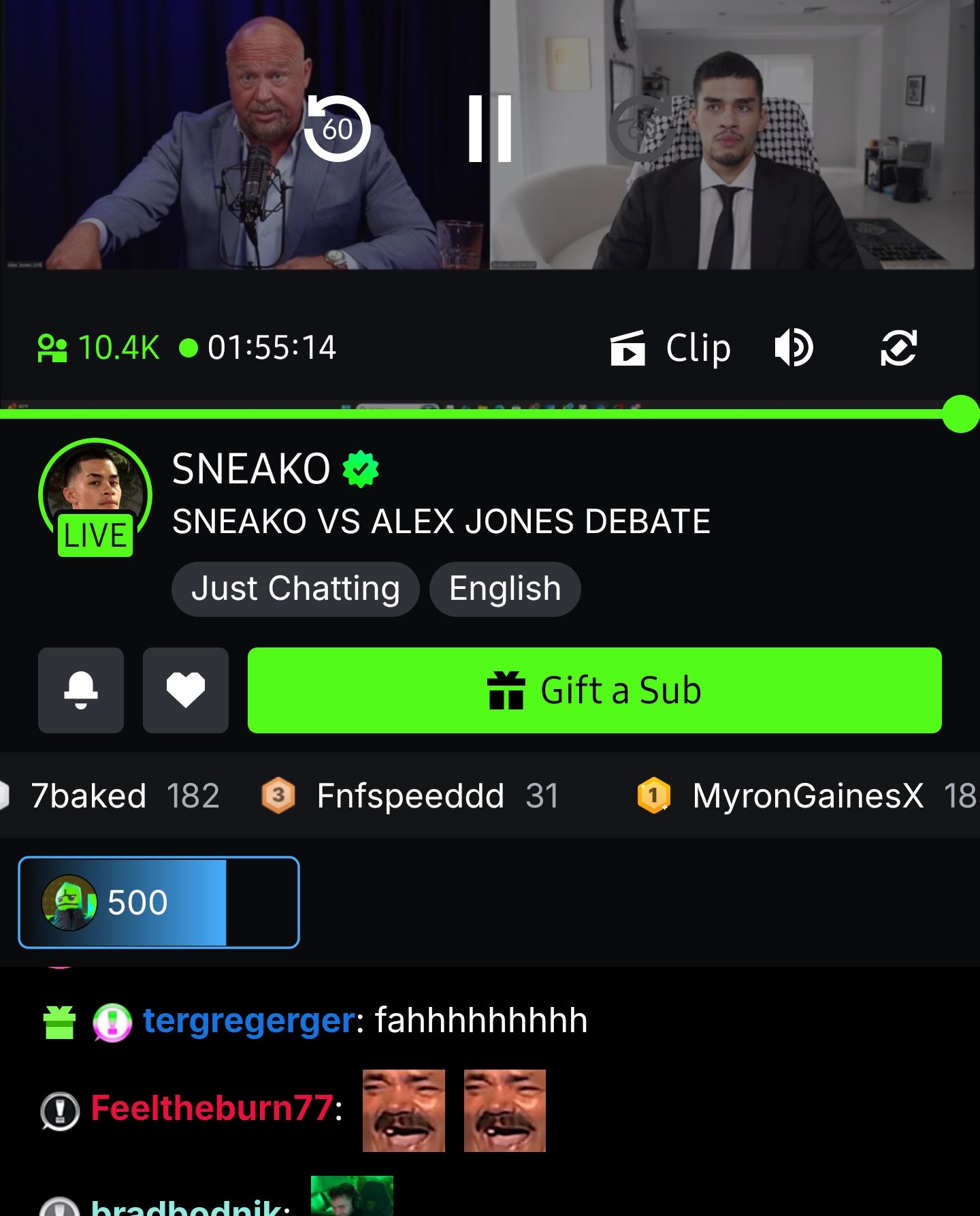 Image in @sneako's post: Kill ‘em with kindness. One of my favorite streams ever, shout out to Alex Jones. Love speech wins.…