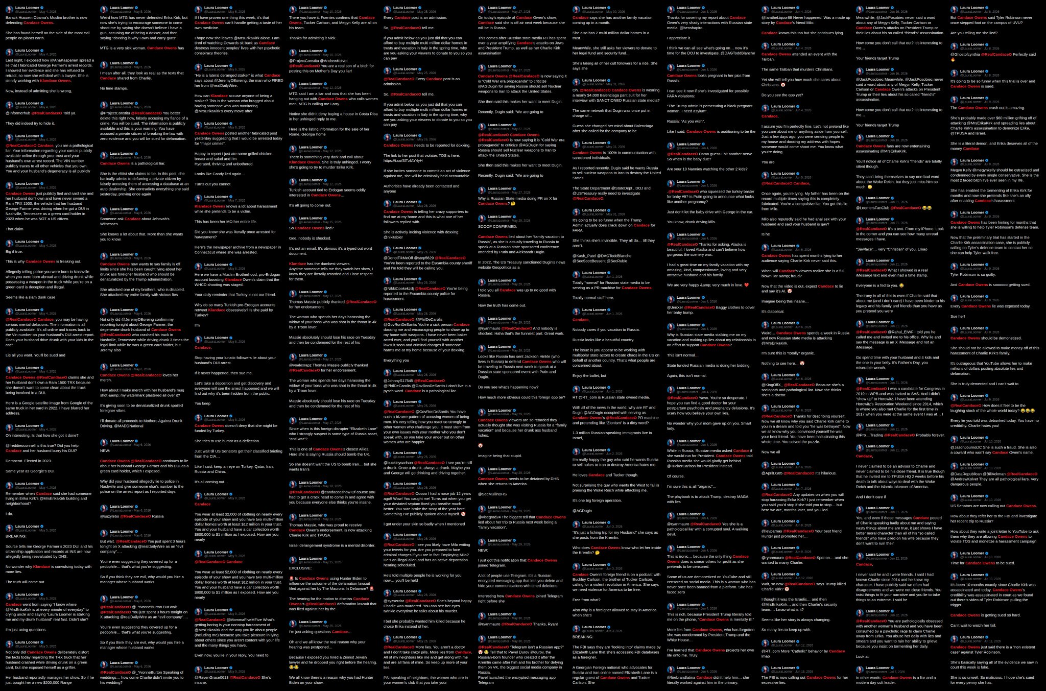 Image in @Wallface's post: here's 591 Laura Loomer posts talking about @RealCandaceO lol. https://t.co/Uo9x7FzSJF