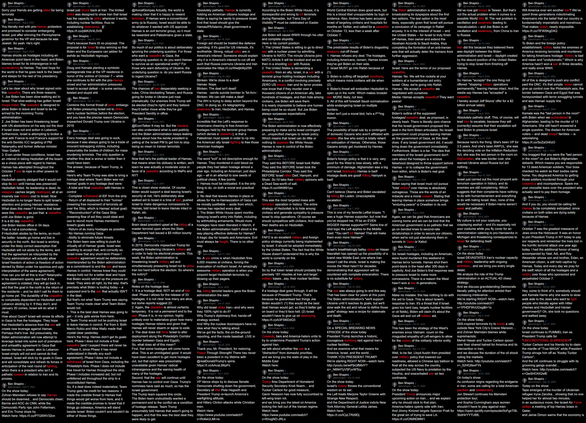 Image in @Wallface's post: These are 500 posts by @benshapiro from his penthouse, encouraging war and criticizing anyone who d…
