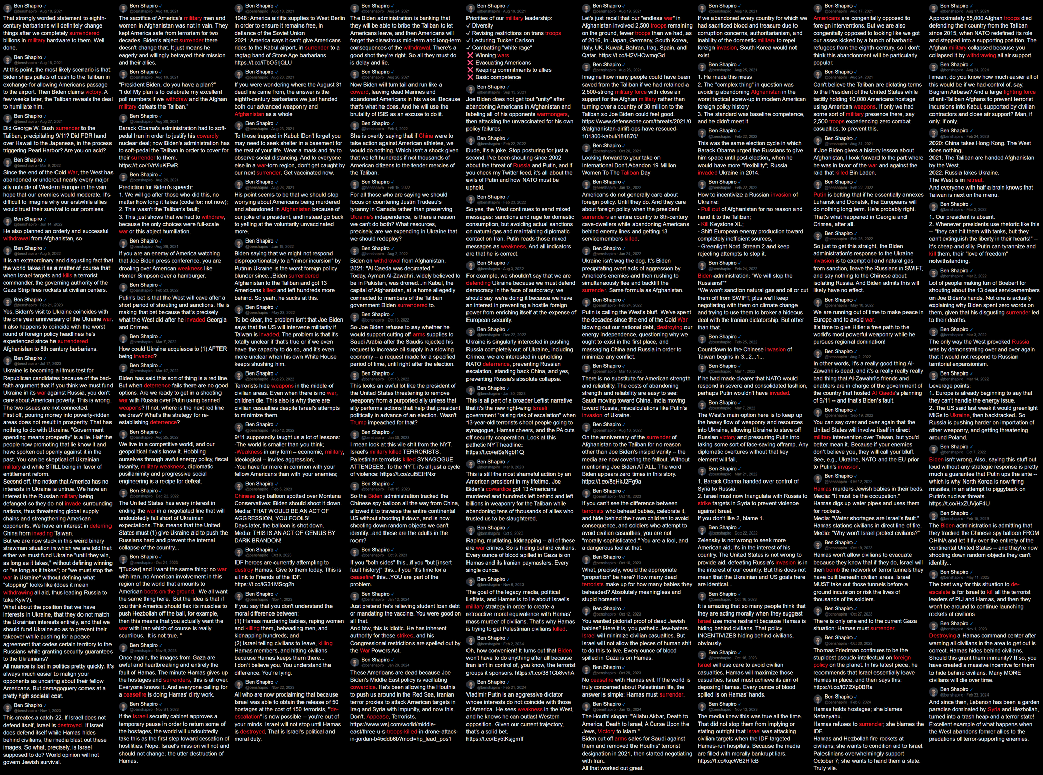 Image in @Wallface's post: These are 500 posts by @benshapiro from his penthouse, encouraging war and criticizing anyone who d…