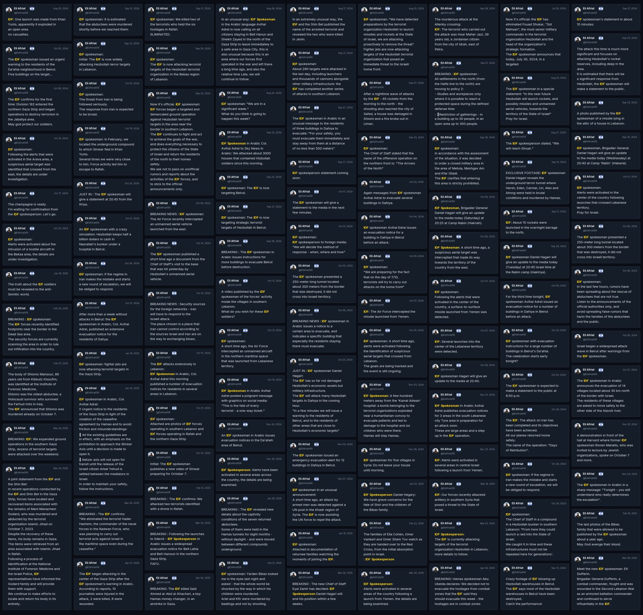 Image in @Wallface's post: Here are 288 IDF reprints from @EliAfriatISR.
He sources Hamas 32 times:
hostages, deal terms, Ham…