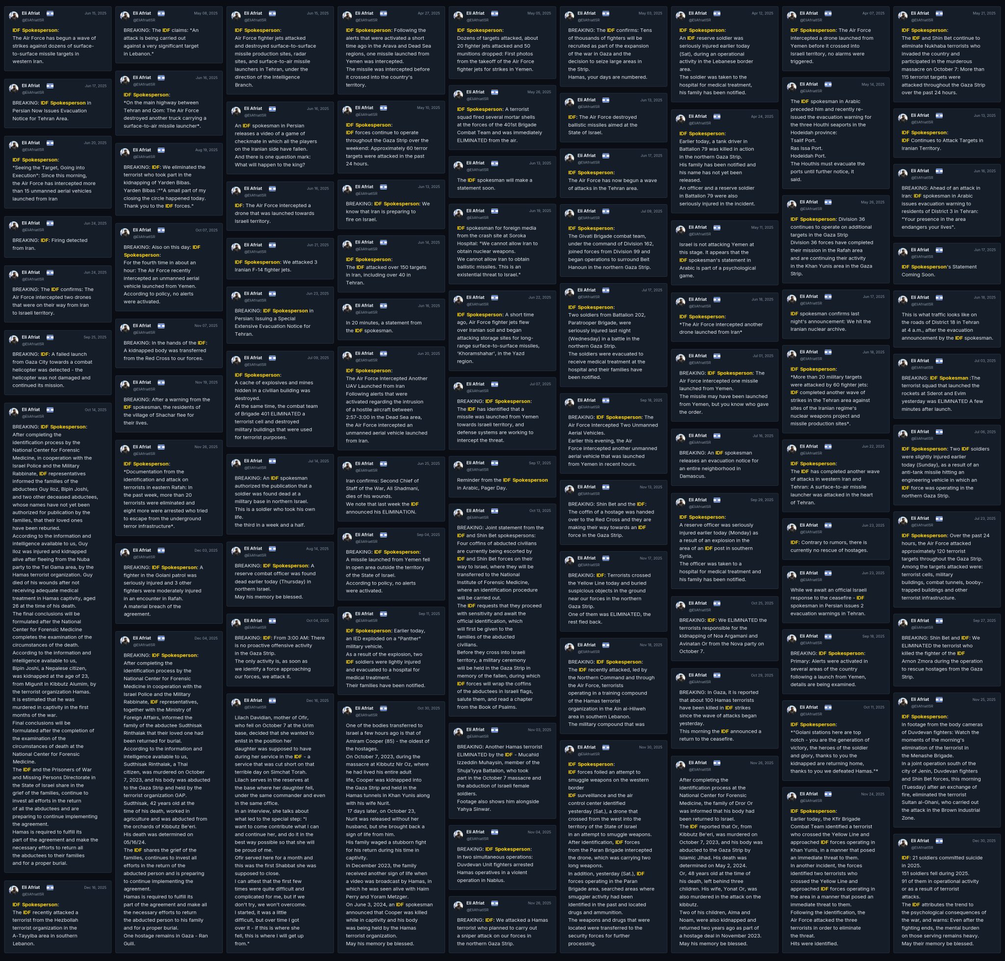 Image in @Wallface's post: Here are 288 IDF reprints from @EliAfriatISR.
He sources Hamas 32 times:
hostages, deal terms, Ham…