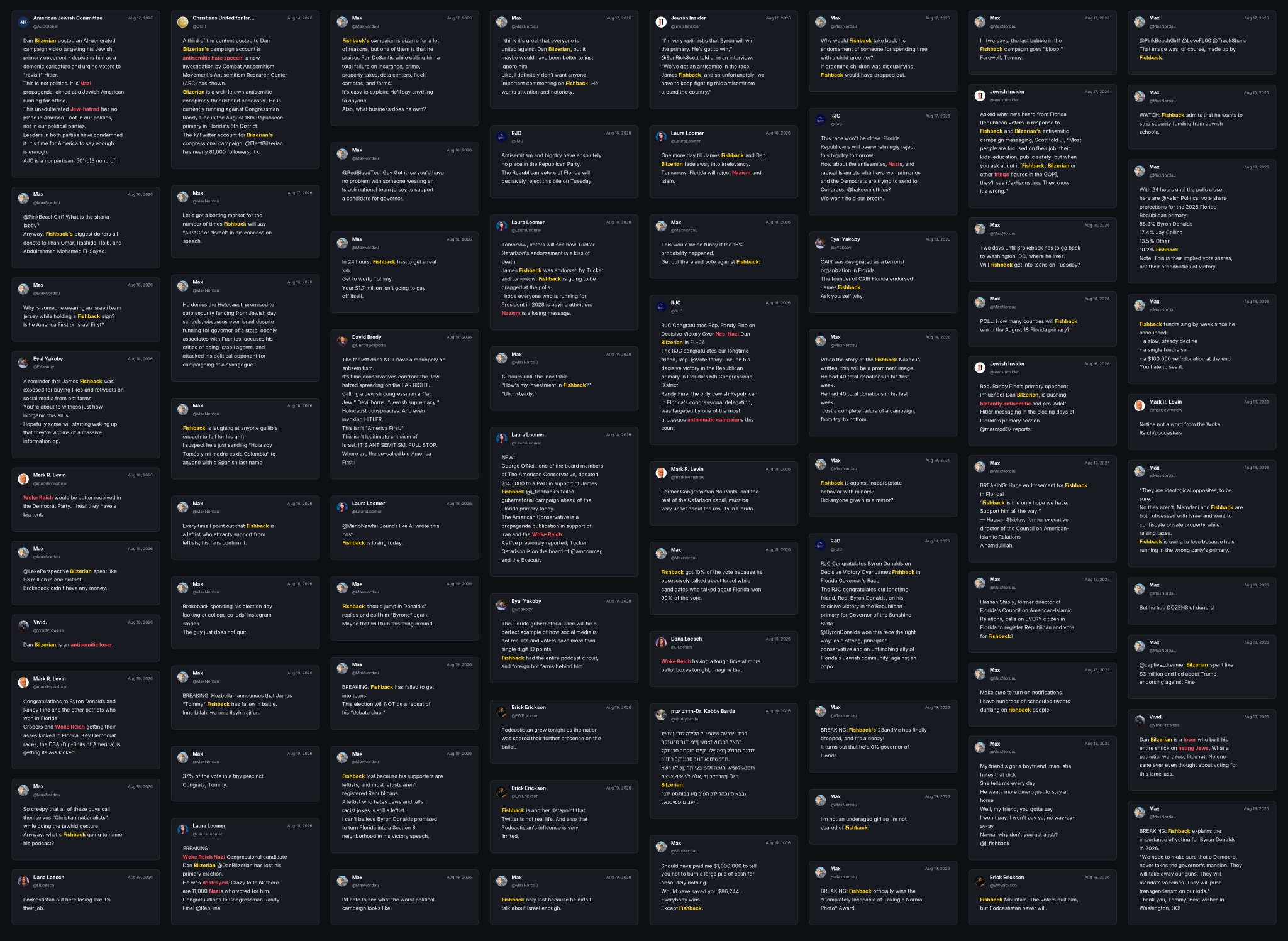 Image in @Wallface's post: Here are some of this week's posts against James Fishback and Dan Bilzerian.
Florida primary week. …