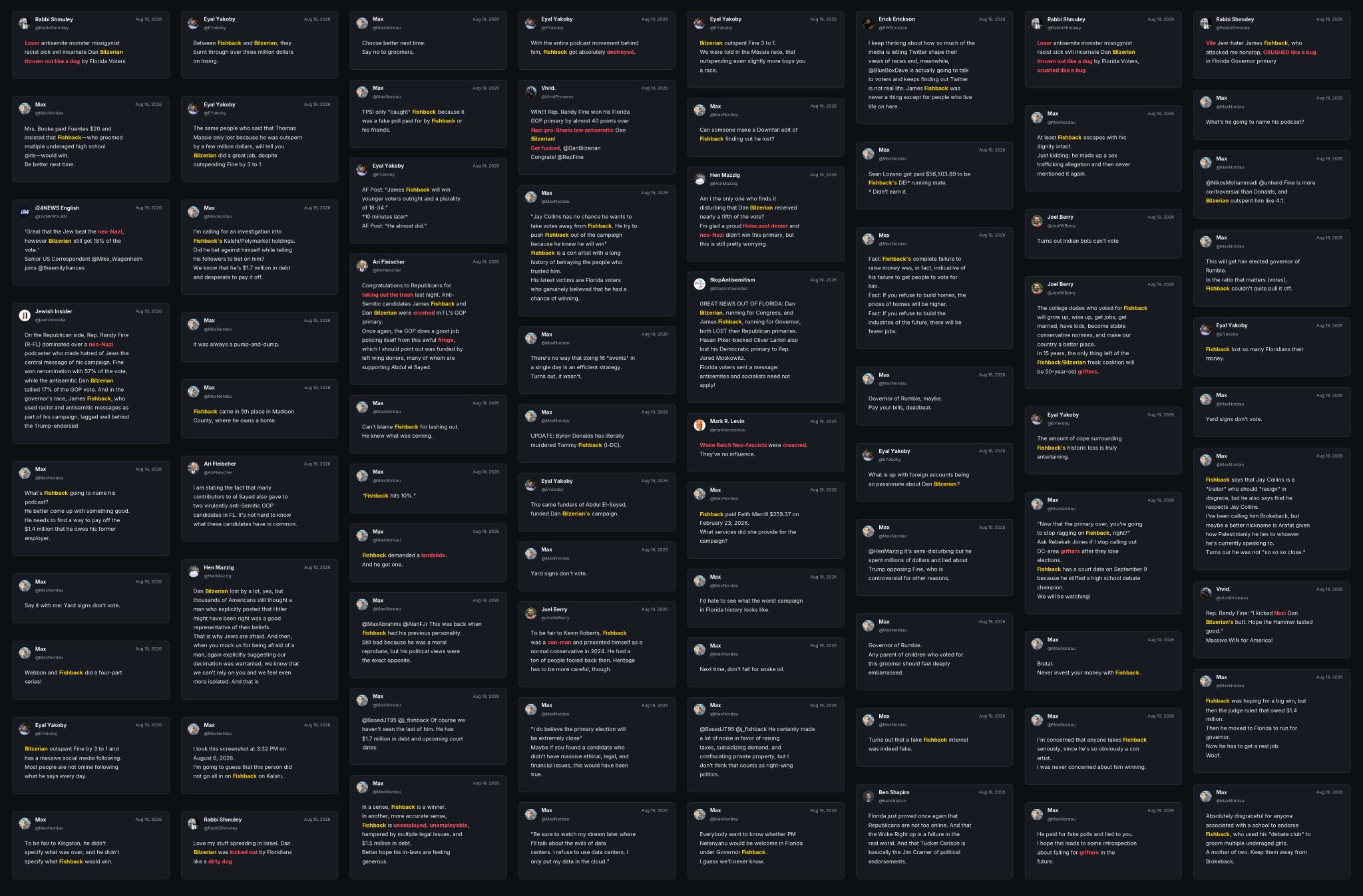Image in @Wallface's post: Here are some of this week's posts against James Fishback and Dan Bilzerian.
Florida primary week. …