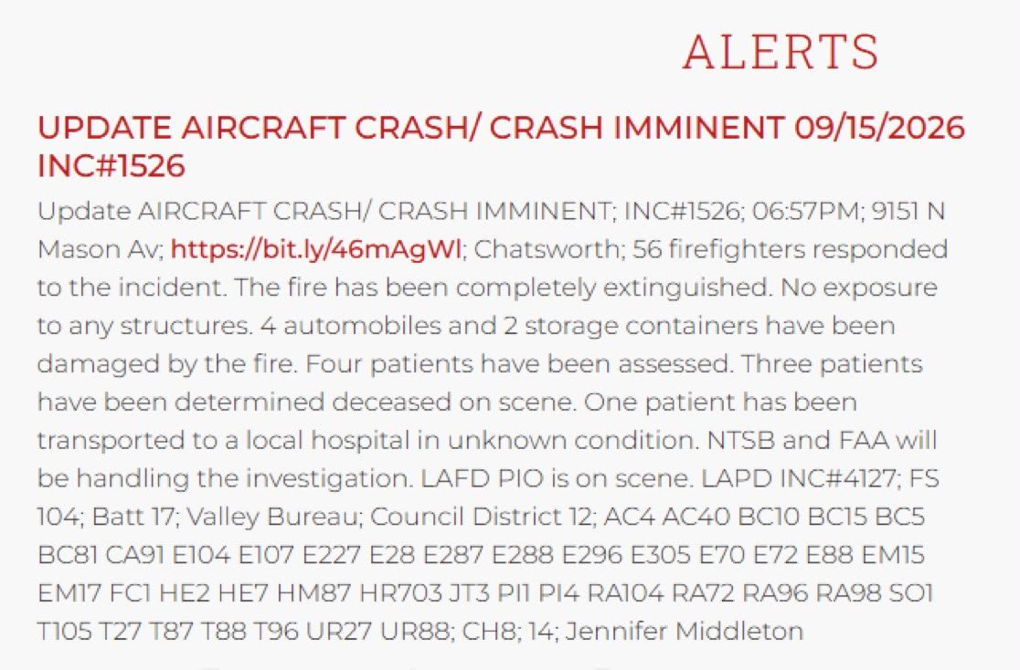 Image in @MarioNawfal's post: 🚨🇺🇲BREAKING: Los Angeles police say 3 people are dead and 1 hospitalized after a KNBC helicopter CR…