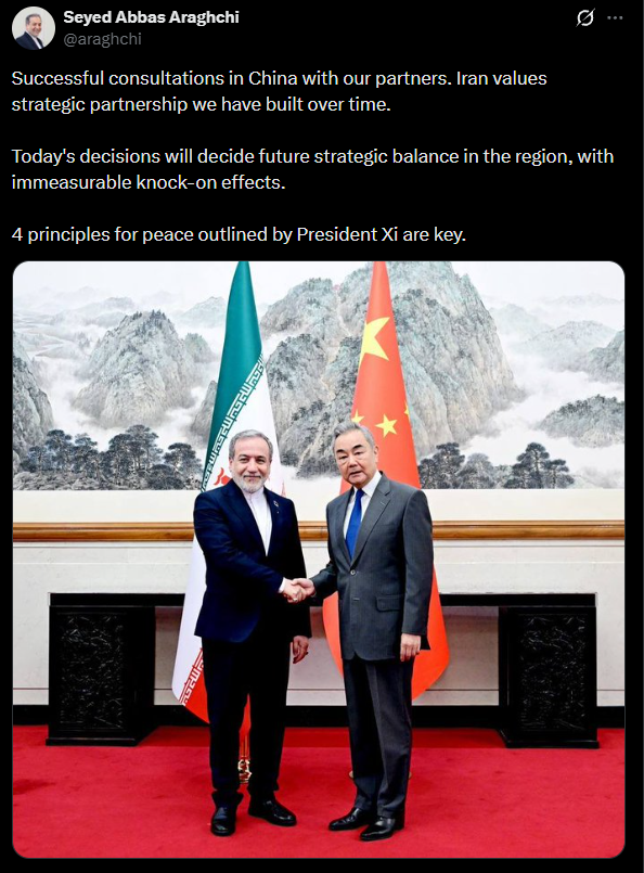 Image in @MarioNawfal's post: 🇮🇷🇨🇳 Iran's foreign minister came out of Beijing talking about who sets the rules in the Middle Eas…