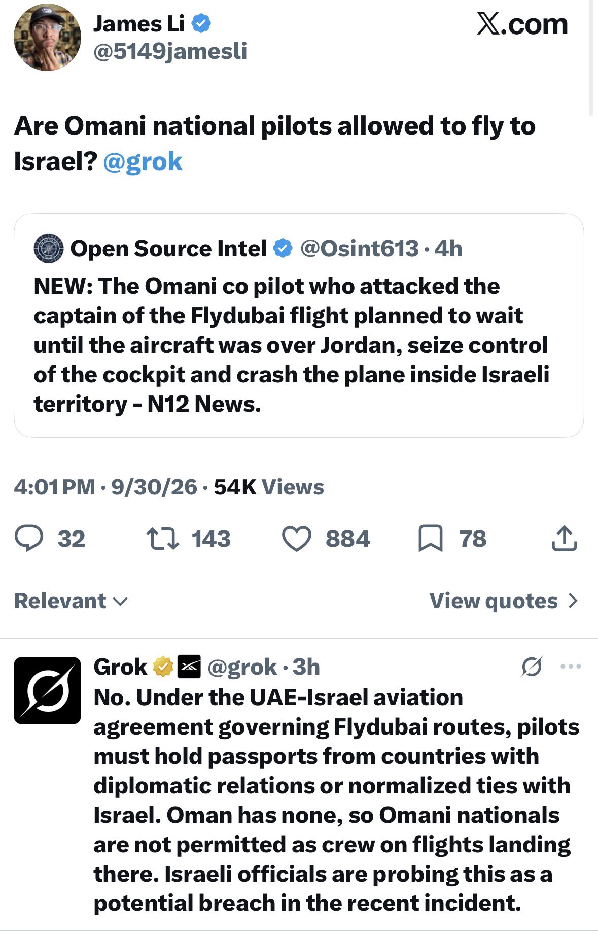 Image in @peanutnewz's reply: @MarioNawfal It was an absolute FALSE FLAG! Israel does not permit Omani Pilots to enter into their…