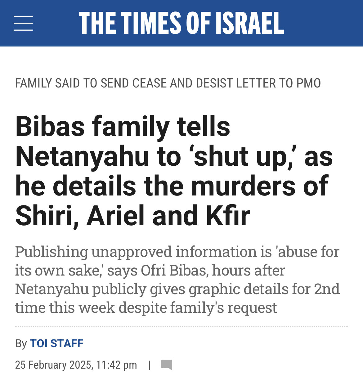 Image in @theavenger5_'s reply: @xIsraelExposedx The Bibas were killed by Israeli air strikes. The father called out Netanyahu and …