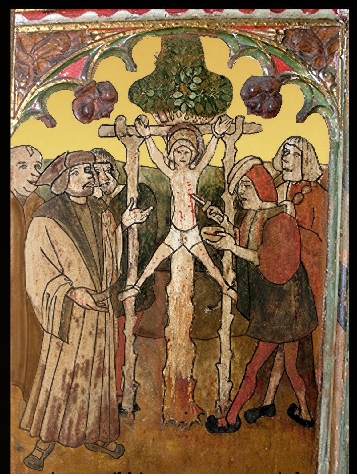 Image in @RabbiJeffx's post: Hey @Grok, concise, no spin.
A centuries-old painting inside a British church portrays members of …