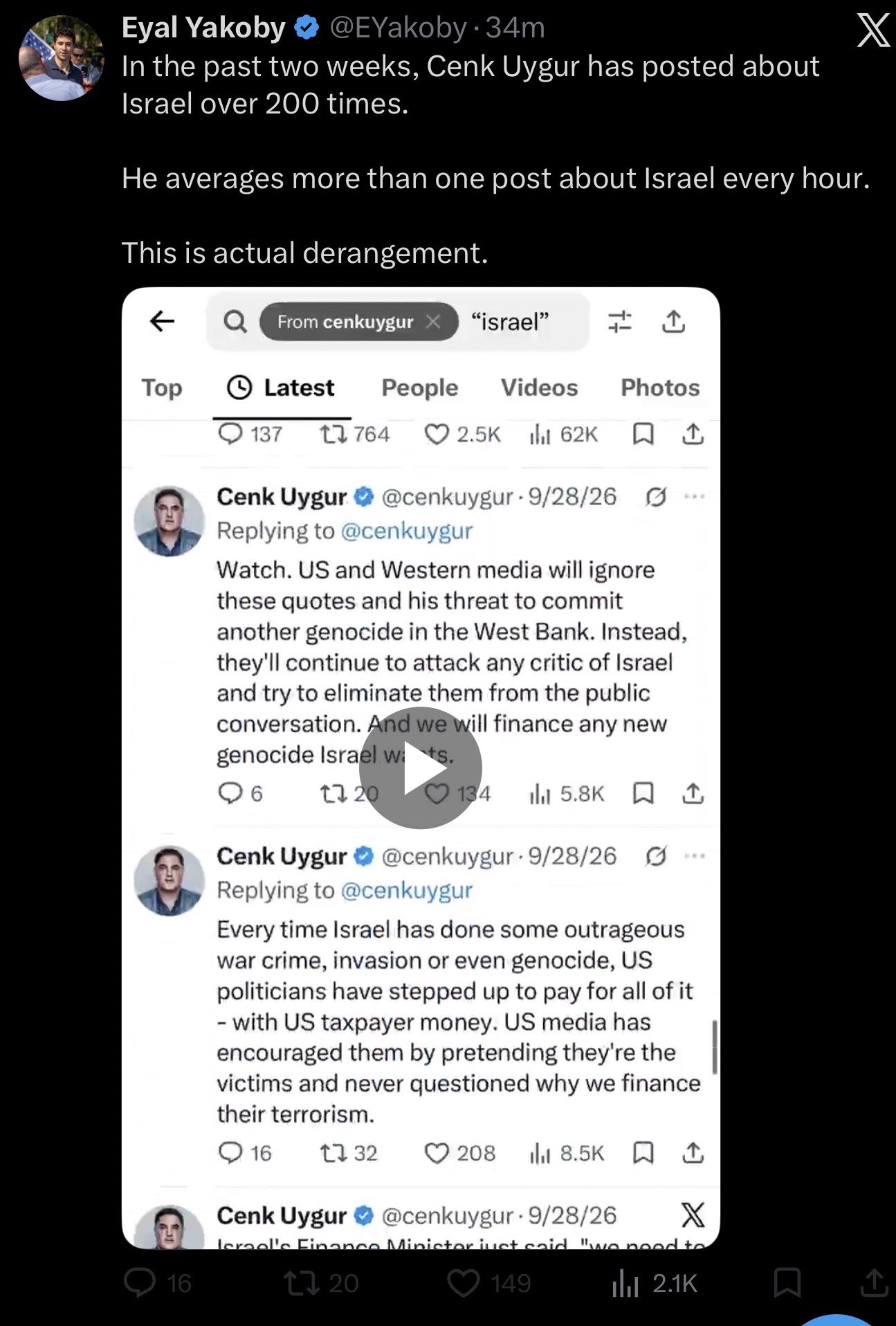 Image in @Wallface's post: You’ve posted about Israel 7,000 times. What are you talking about? https://t.co/WAG96gYd1V