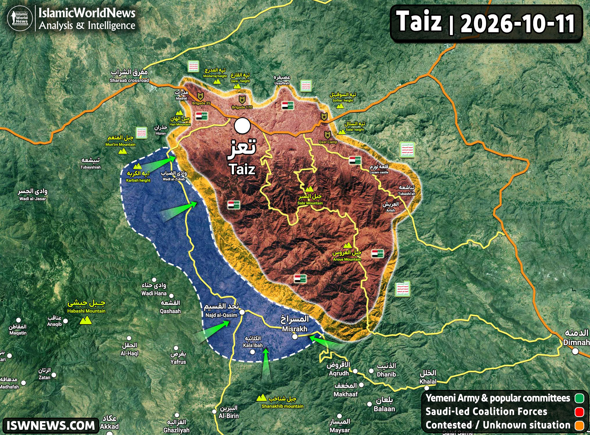 Image in @MarioNawfal's post: 🇾🇪🇸🇦 The Houthis appear to be tightening their grip on Taiz
The latest battlefield map shows just …