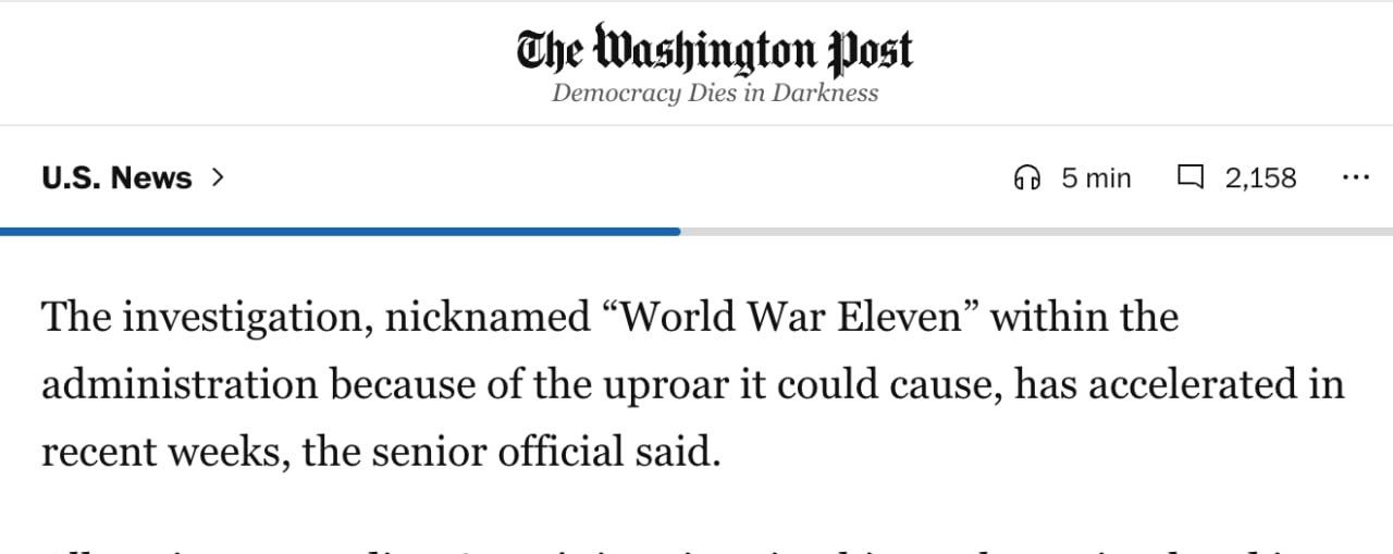 Image in @RogueWarrior24's reply: @MarioNawfal You can't make this shit up!
The Codename for the investigation is "World War 11"
😂🤣…