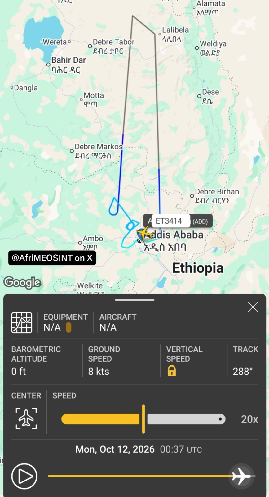 Image in @MarioNawfal's post: 🇮🇩🇮🇱🇪🇹 An Ethiopian Airlines cargo plane bound for Ben Gurion was turned back after Israeli authori…