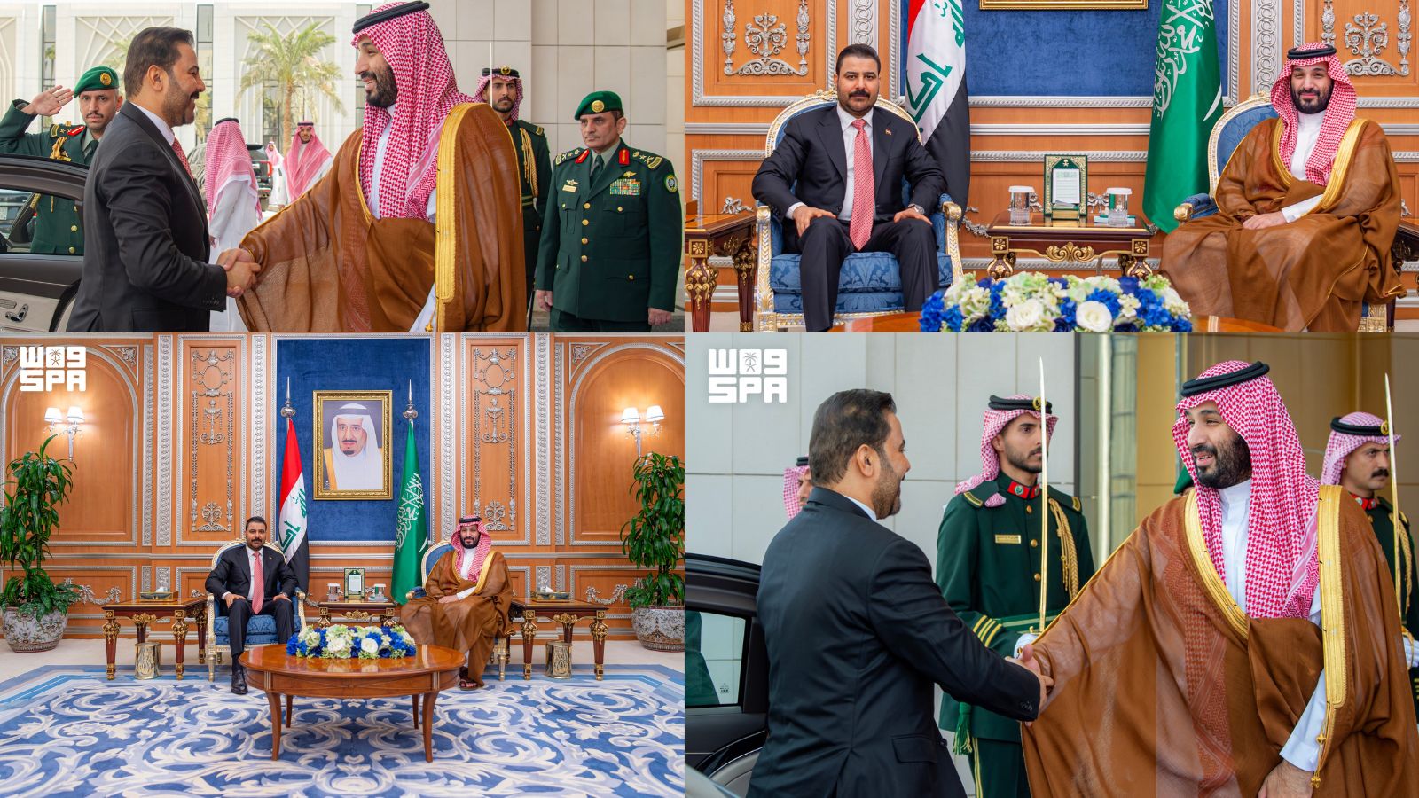Image in @MarioNawfal's post: 🇸🇦🇮🇶 Saudi Crown Prince MBS receives the PM of Iraq, Ali al-Zaidi, for his first official visit.
I…