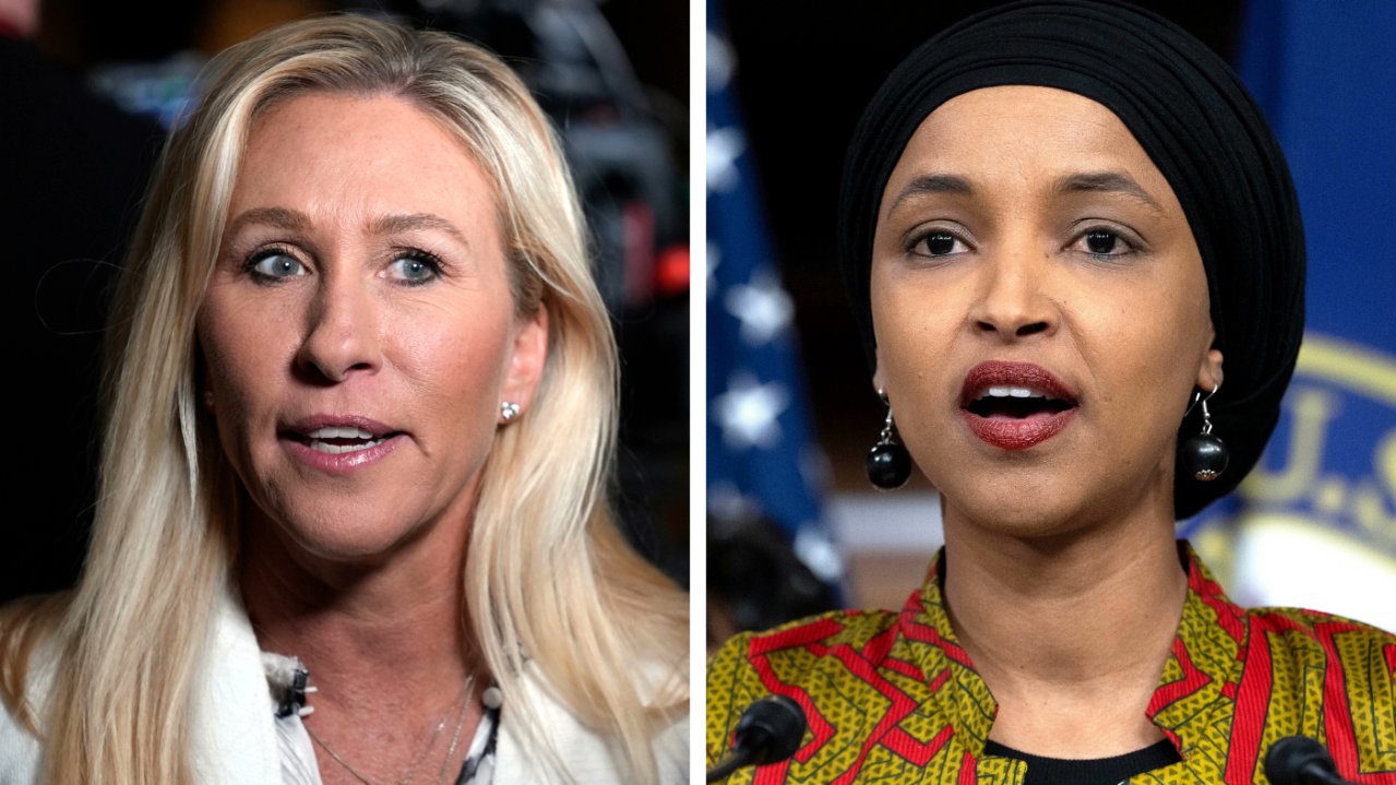 Image in @MarioNawfal's post: 🚨🇺🇸 Marjorie Taylor Greene on Ilhan Omar:
"Can someone tell me how pretending to get ready to depo…