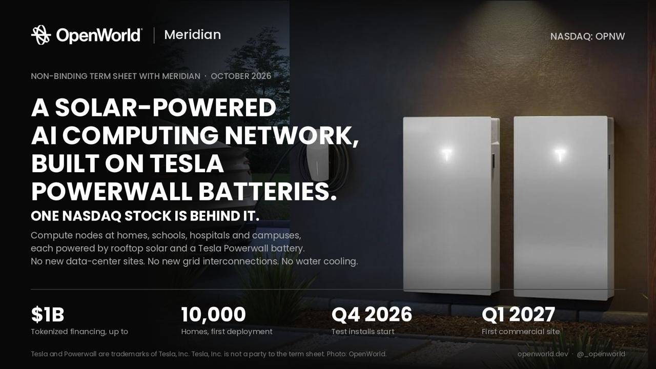 Image in @MarioNawfal's post: A SOLAR-POWERED AI COMPUTING NETWORK, BUILT ON TESLA POWERWALL BATTERIES. ONE NASDAQ STOCK IS BEHIN…