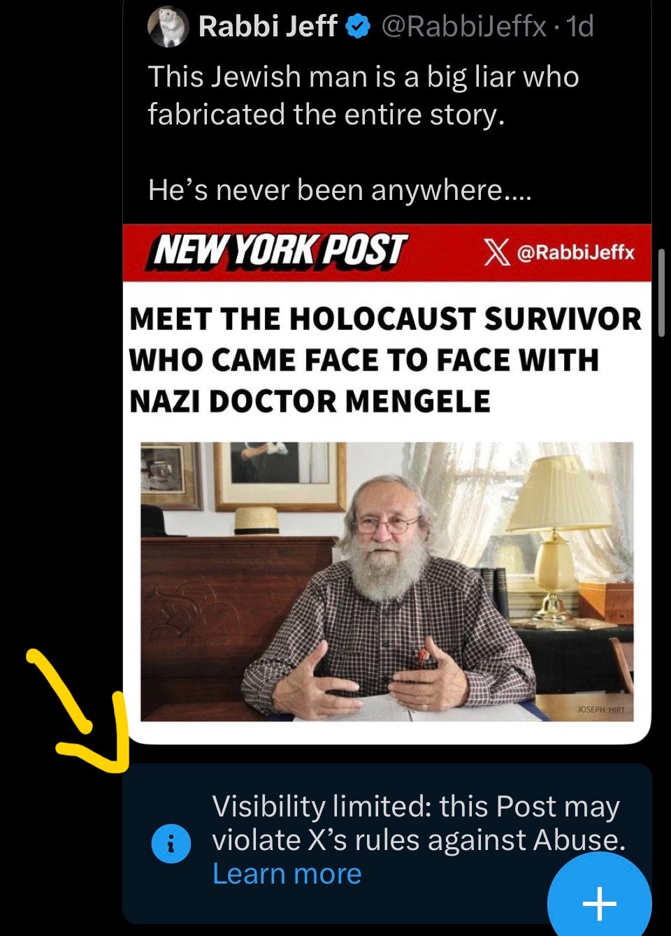 Image in @RabbiJeffx's post: OMG!!! INSANE
𝗫 𝗝𝗨𝗦𝗧 𝗟𝗔𝗕𝗘𝗟𝗘𝗗 𝗠𝗬 𝗣𝗢𝗦𝗧 𝗔𝗦 𝗛𝗔𝗧𝗘 𝗦𝗣𝗘𝗘𝗖𝗛 for using Grok to expose a Jewish man’s fabric…